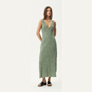 AFENDS Seersucker Maxi Dress - Deep Green Check - Size Medium